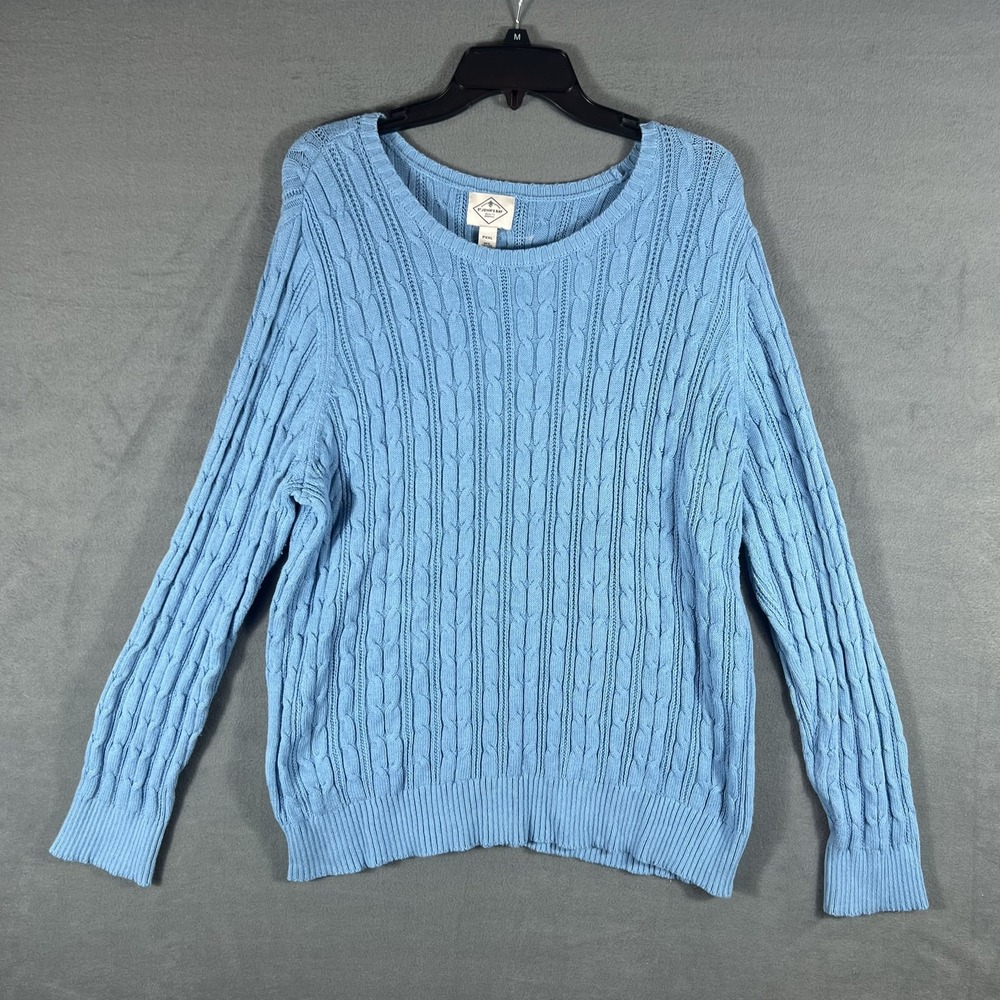 St. John's Bay Women's Petite XXL Blue Cable Knit Pullover Sweater